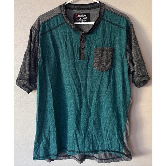 American Crusader Men’s Grey And Teal Shirt - Picture 1 of 4